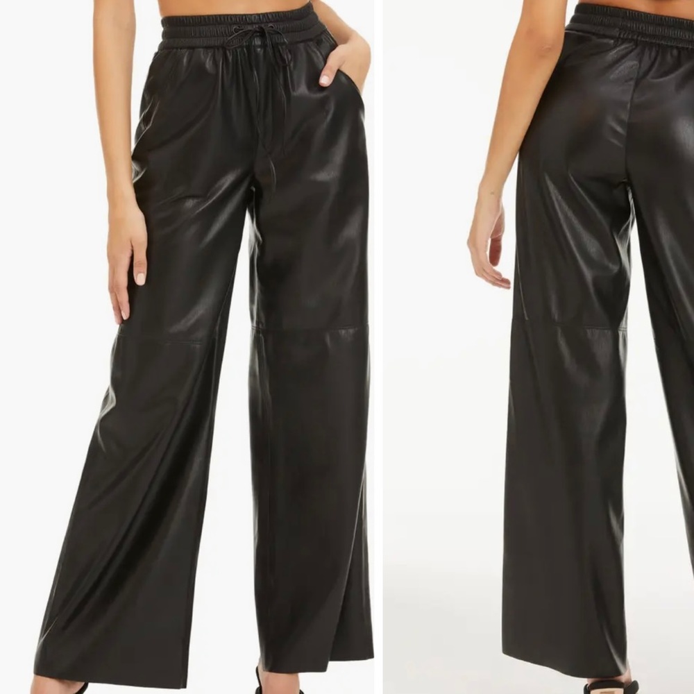 Good American Black Wide Leg Faux Leather Pants Size Small